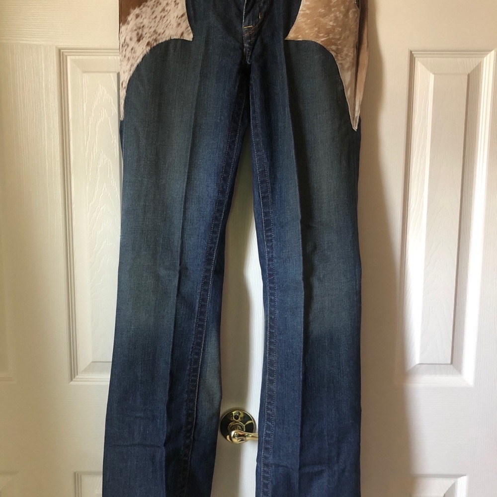 Chic Blue and Tan Boot Cut Women's Jeans